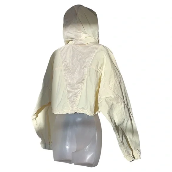 Zara Cropped Yellow Hooded Rain Jacket with Pink Accents size Large - Picture 4 of 12